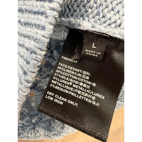 LAFAYETTE 148 New York Sequin Infinity Cable blue Metallic Sweater  Size L - Picture 6 of 7